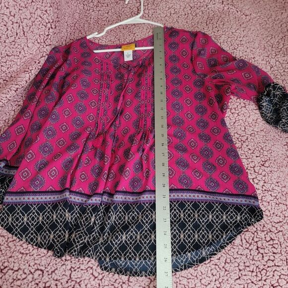 Ruby Rd Womens Size L Large Fuschia Black Mandala Top Tassels V Neck - Picture 4 of 15